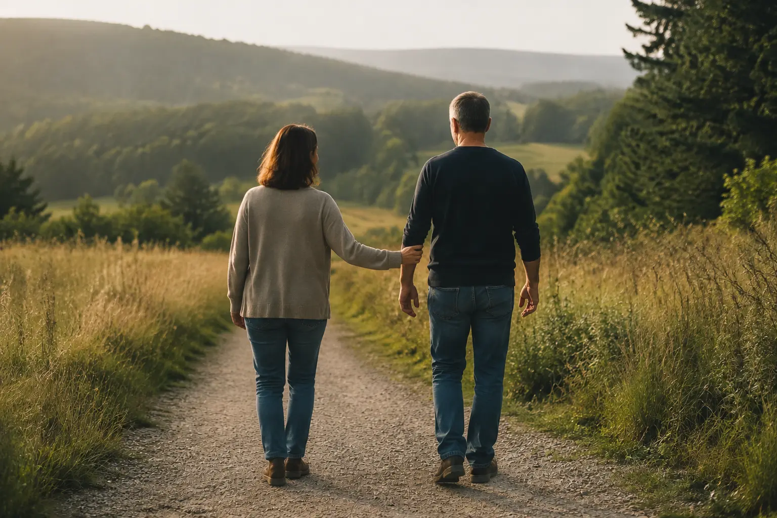 Paar auf einem Weg in einer Eifellandschaft – Symbolbild für neue Verbindung